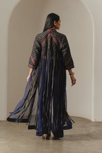 Indigo Organza Fringe Jacket Set