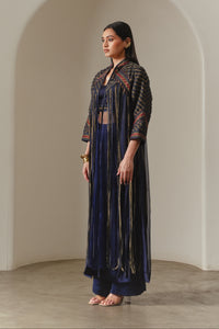 Indigo Organza Fringe Jacket Set