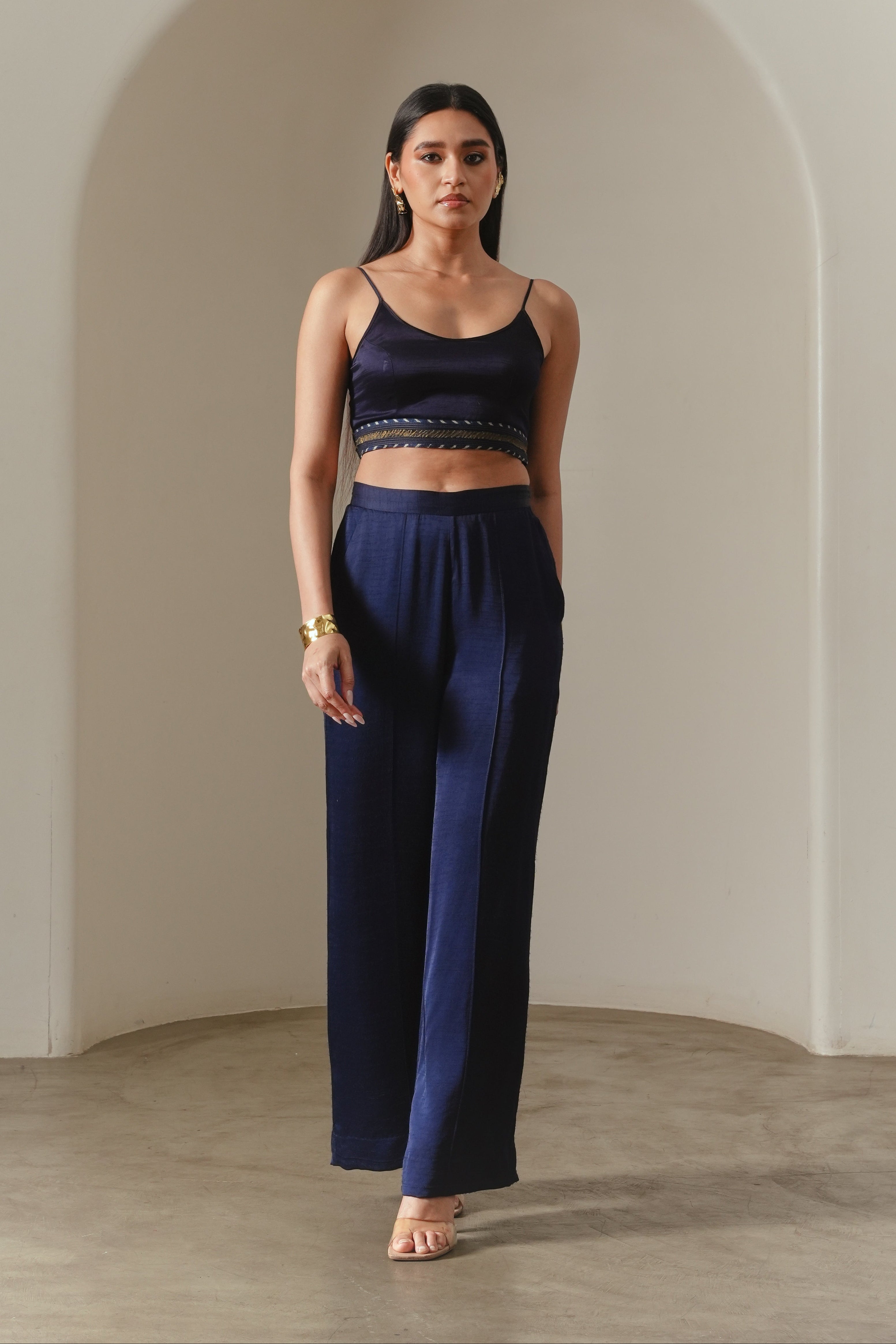 Indigo Satin Pleated Wide-leg Trousers – Neither Nor