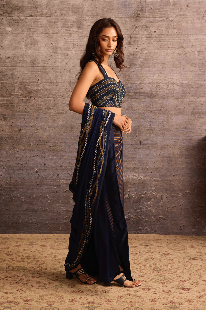 Pre-Draped Indigo Saree