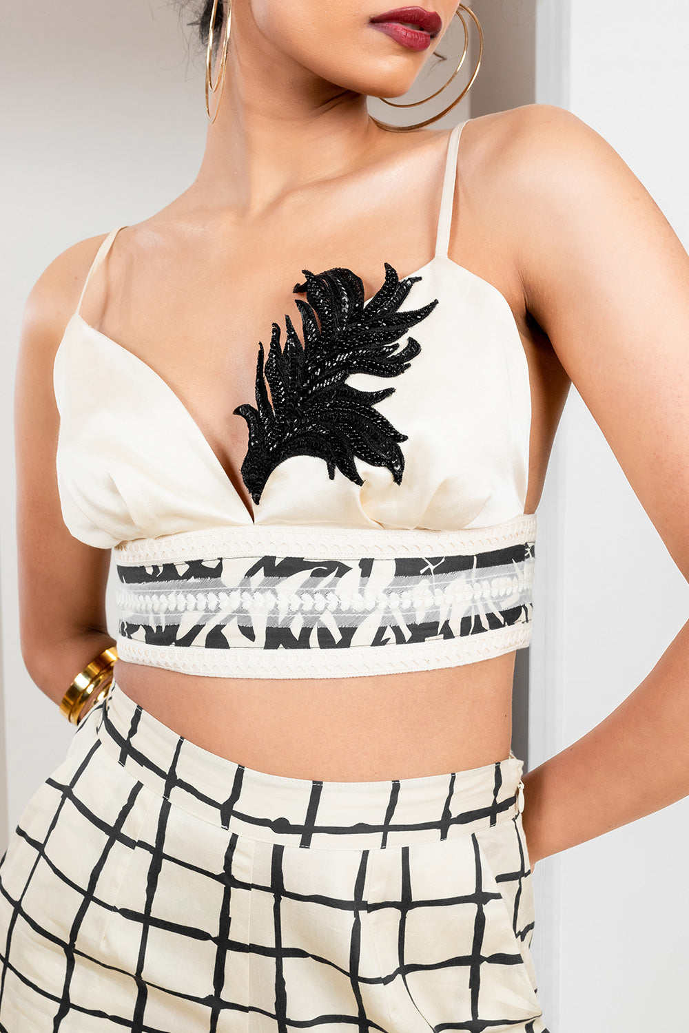 Metanoia Monochrome - Style 79 - Spaghetti String Short Top With Embellished Borders