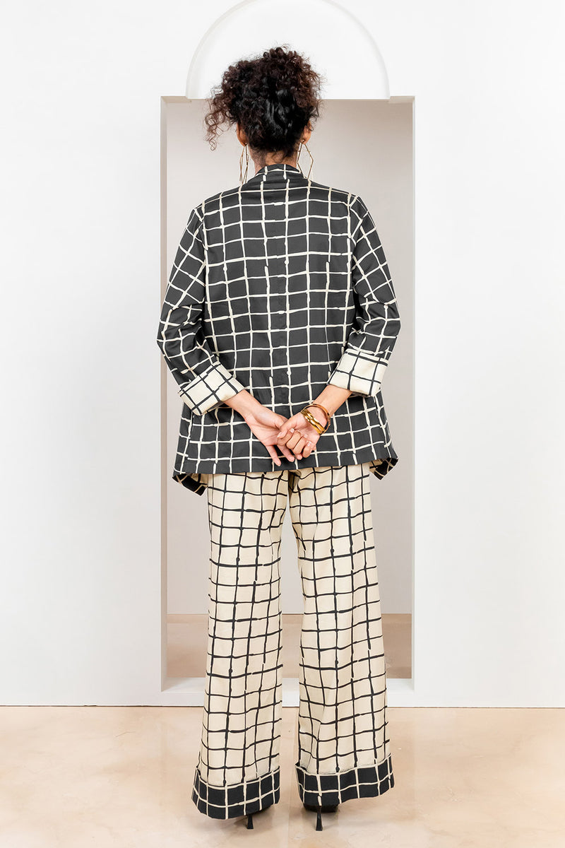 Metanoia Monochrome - Style 74 - Checkered Print Open Jacket With Waterfall Lapel