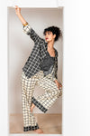 Metanoia Monochrome - Style 74 - Checkered Print Open Jacket With Waterfall Lapel