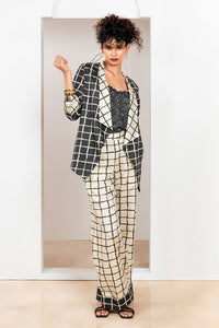 Metanoia Monochrome - Style 74 - Checkered Print Open Jacket With Waterfall Lapel