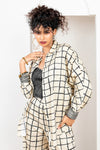 Metanoia Monochrome - Style 75- Checkered Print Shirt With Dolman Sleeves And Cuff Detail