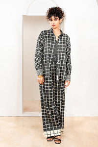 Metanoia Monochrome - Style 75- Checkered Print Shirt With Dolman Sleeves And Cuff Detail