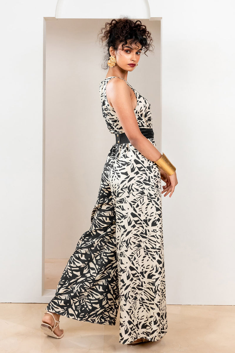 Metanoia Monochrome - Style 84 - Tropical Print Jumpsuit