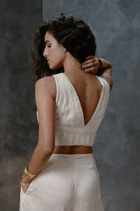 Metanoia - Style 8 - Off White Sleeveless Short Top With Cutout Detail At Waist Hem