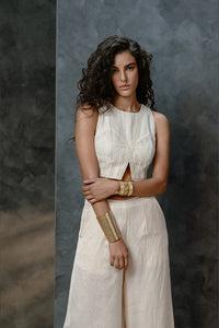 Metanoia - Style 8 - Off White Sleeveless Short Top With Cutout Detail At Waist Hem