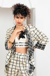 Metanoia Monochrome - Style 74 - Checkered Print Open Jacket With Waterfall Lapel