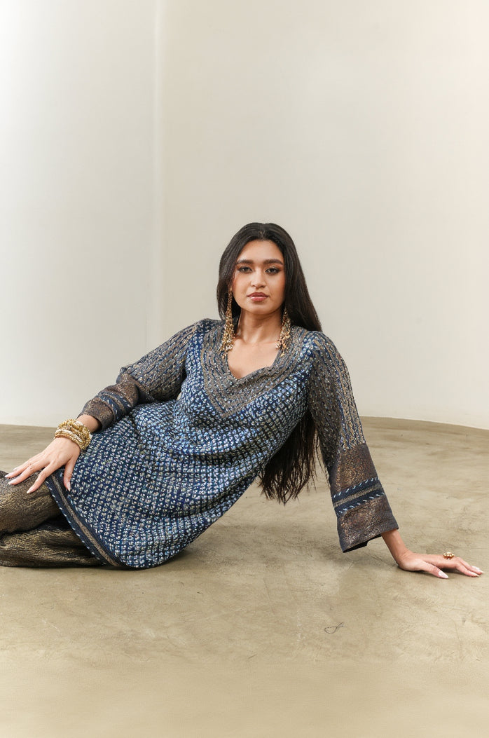 Indigo Butti Flared Kurta