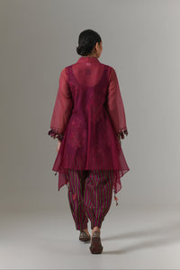 Organza quilted bias-cut kurta with paisley buta chanderi slip, and balloon pants.