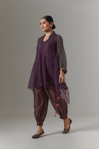 Organza quilted bias-cut kurta with all-over paisley chanderi slip, and balloon pants.