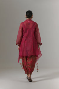 Organza quilted bias-cut kurta with all-over paisley chanderi slip, and balloon pants.