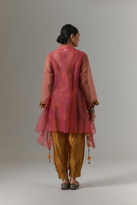 Organza quilted bias-cut kurta with all-over paisley chanderi slip, and balloon pants.