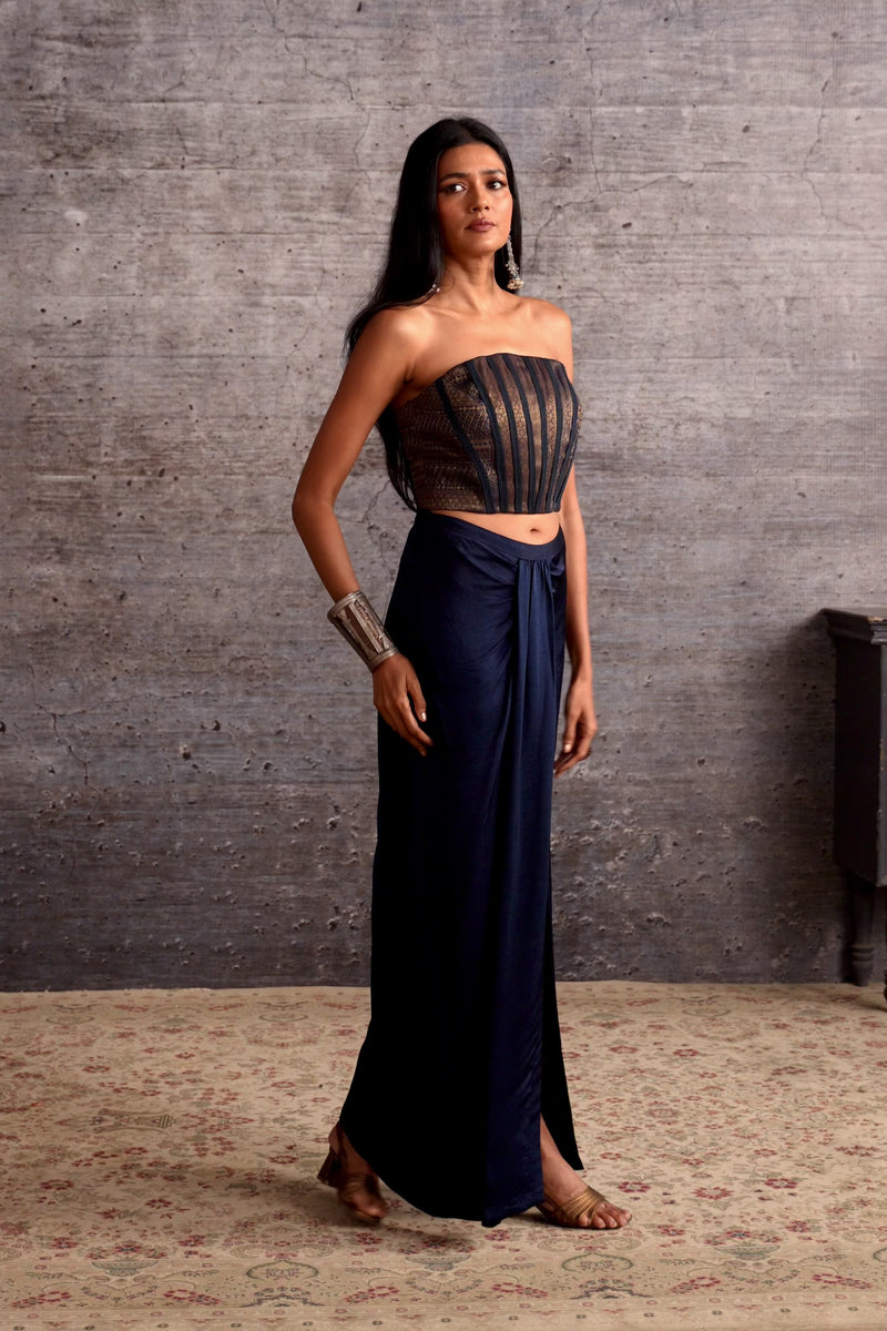 Indigo Copper Brocade Corset